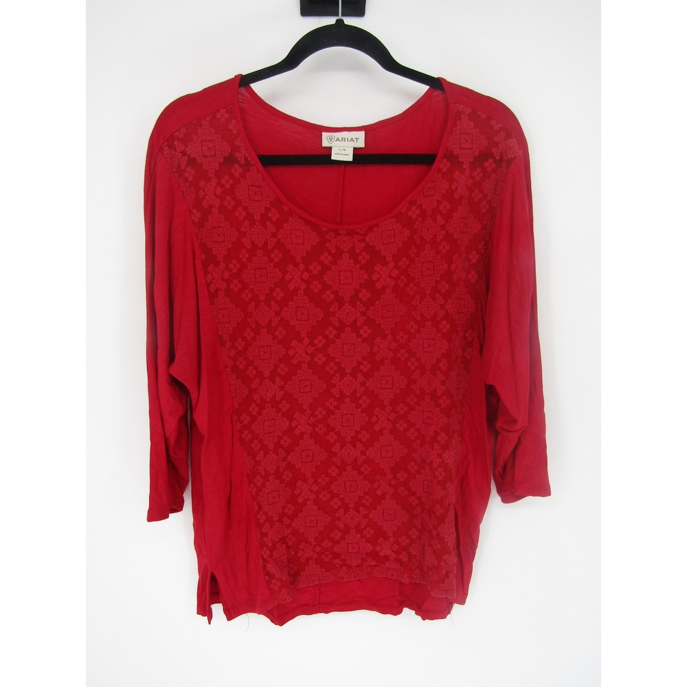 Ariat Top Large Red Embroidered Lace Front Festive Peasant Boho Rustic Cottage